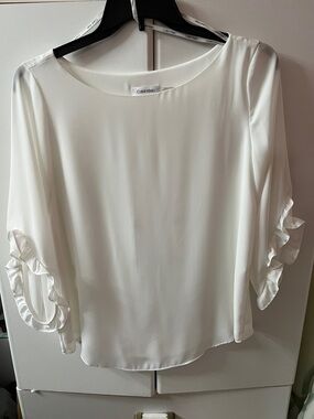Calvin Klein White Ruffle Sleeve Blouse